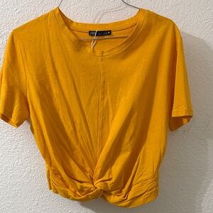 Zara Golden Yellow Twist Front Crop Top